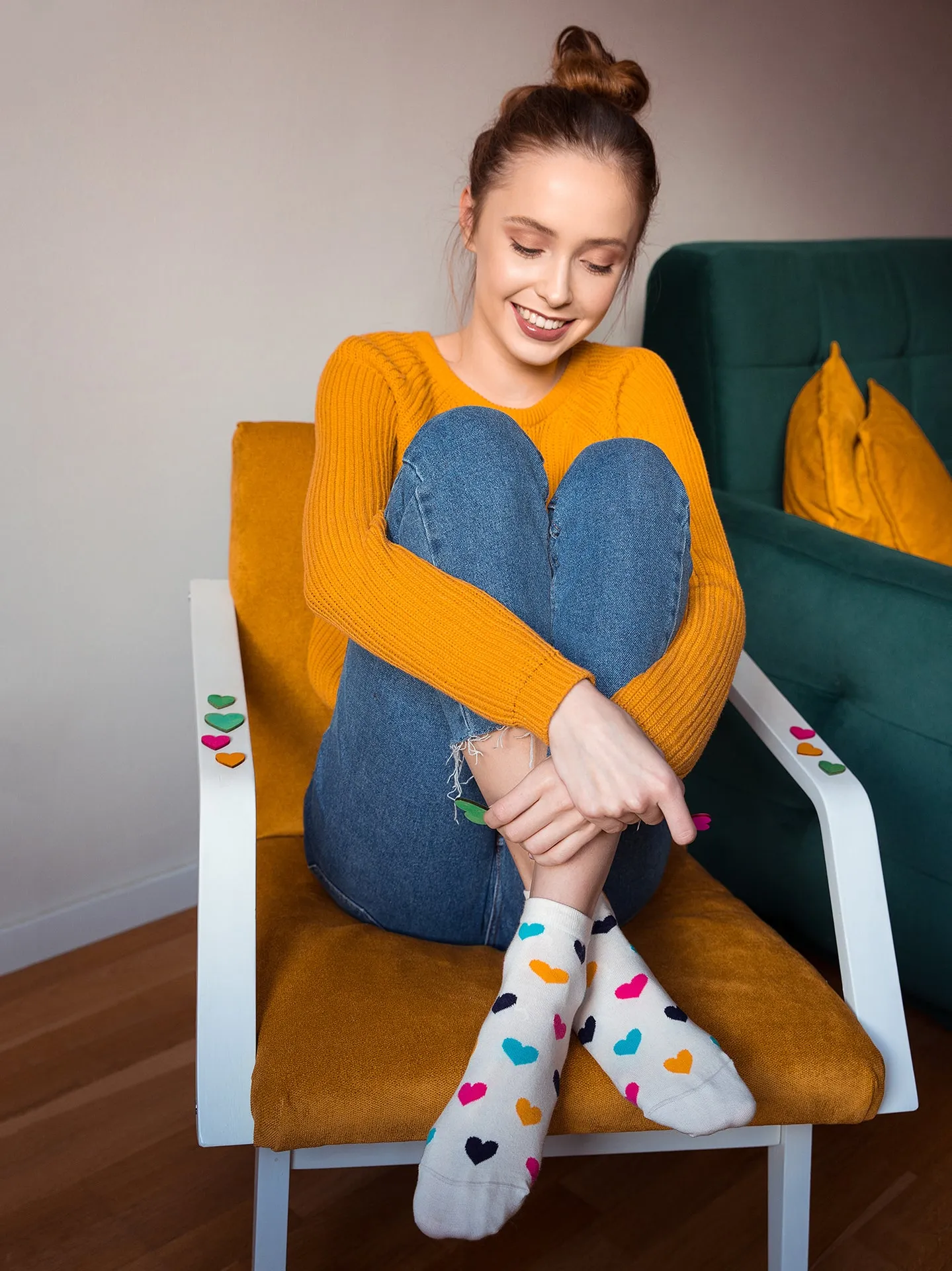 Lustige Knöchelsocken Bunte Herzen - Image 6