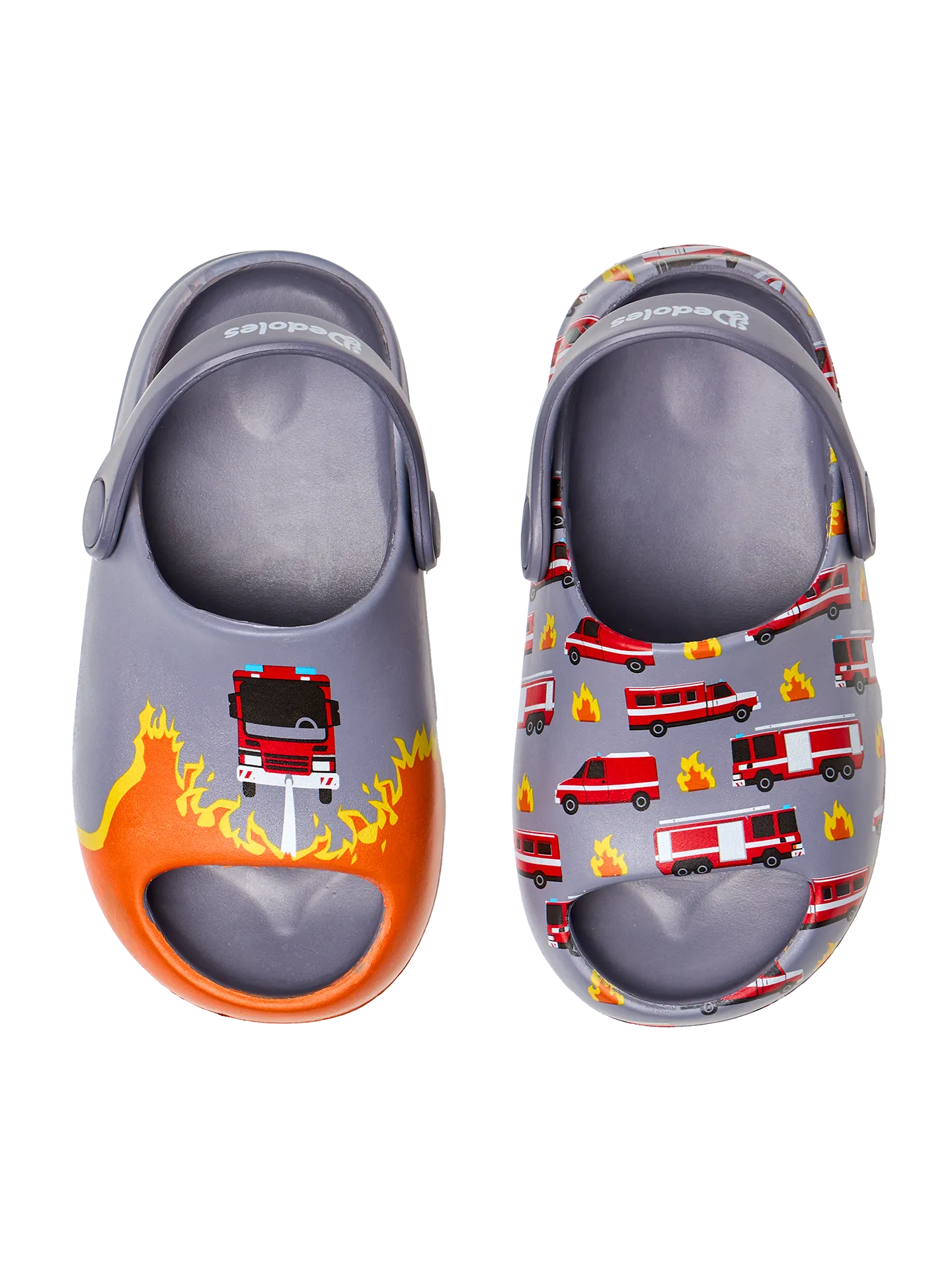 Lustige chunky Baby-Clog-Sandalen Feuerwehrleute in Aktion