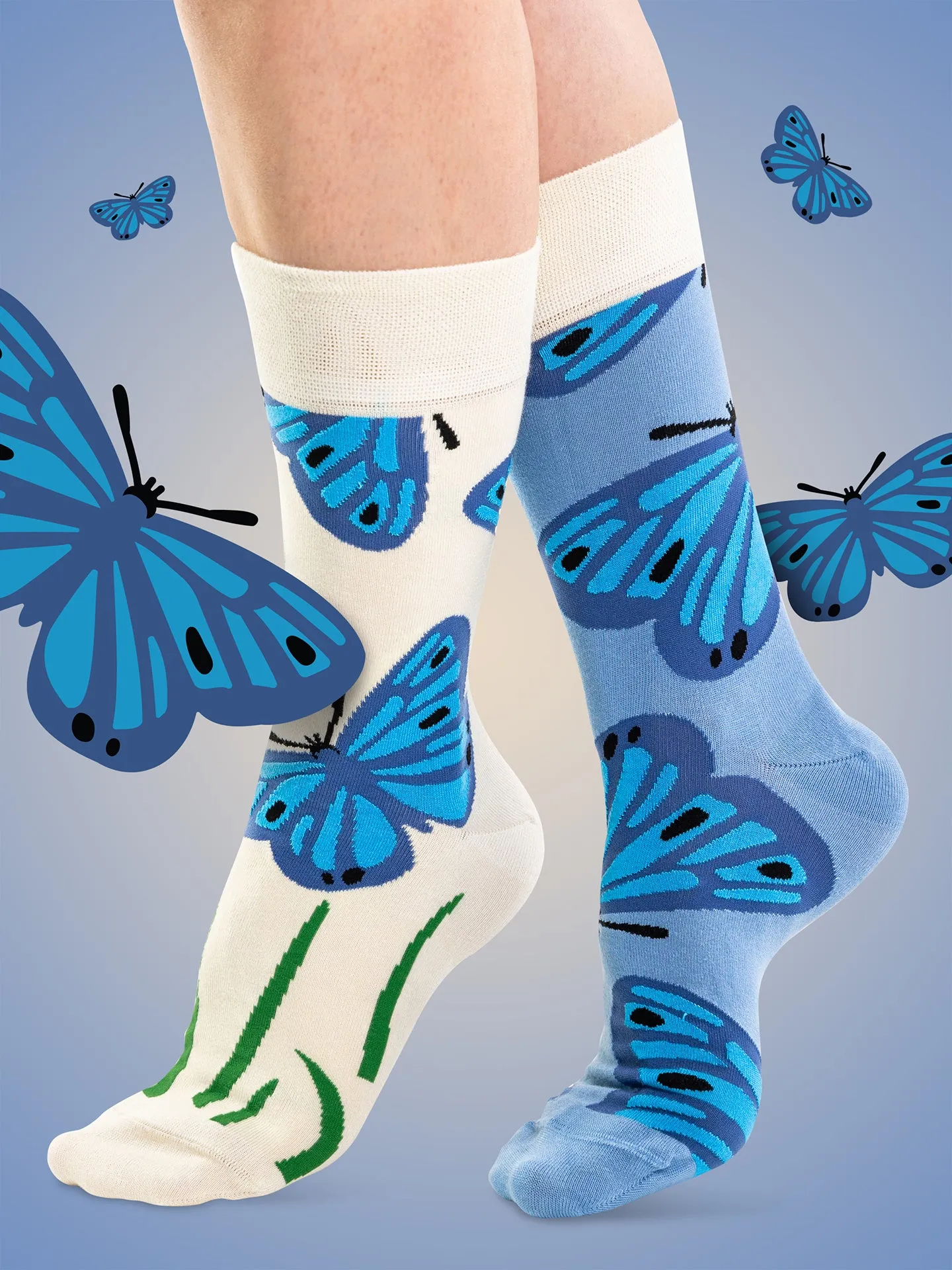 Lustige Bambussocken Blauer Schmetterling - Image 2