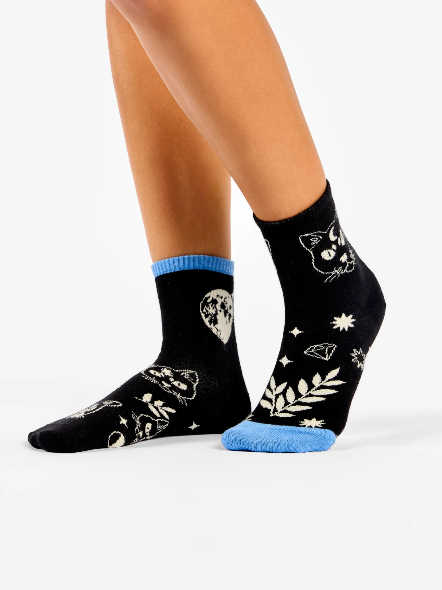 Lustige Crewsocken Katze und Mond - Image 2