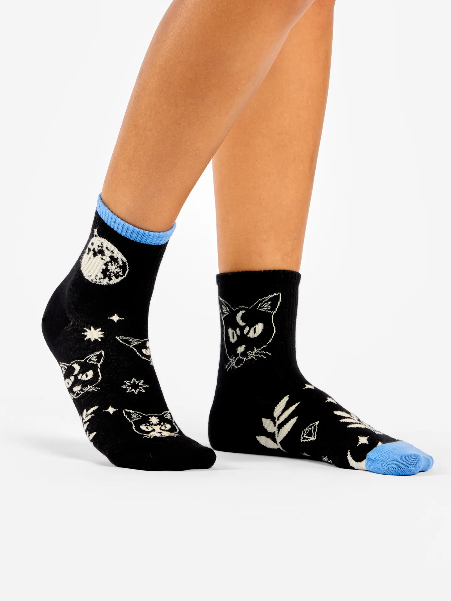 Lustige Crewsocken Katze und Mond - Image 3