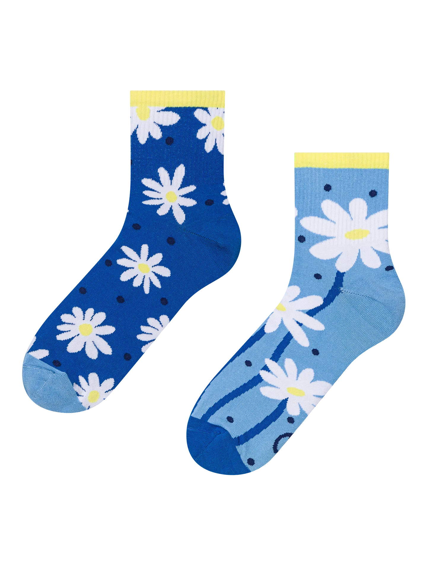 Lustige Crewsocken Gänseblümchen und Punkte