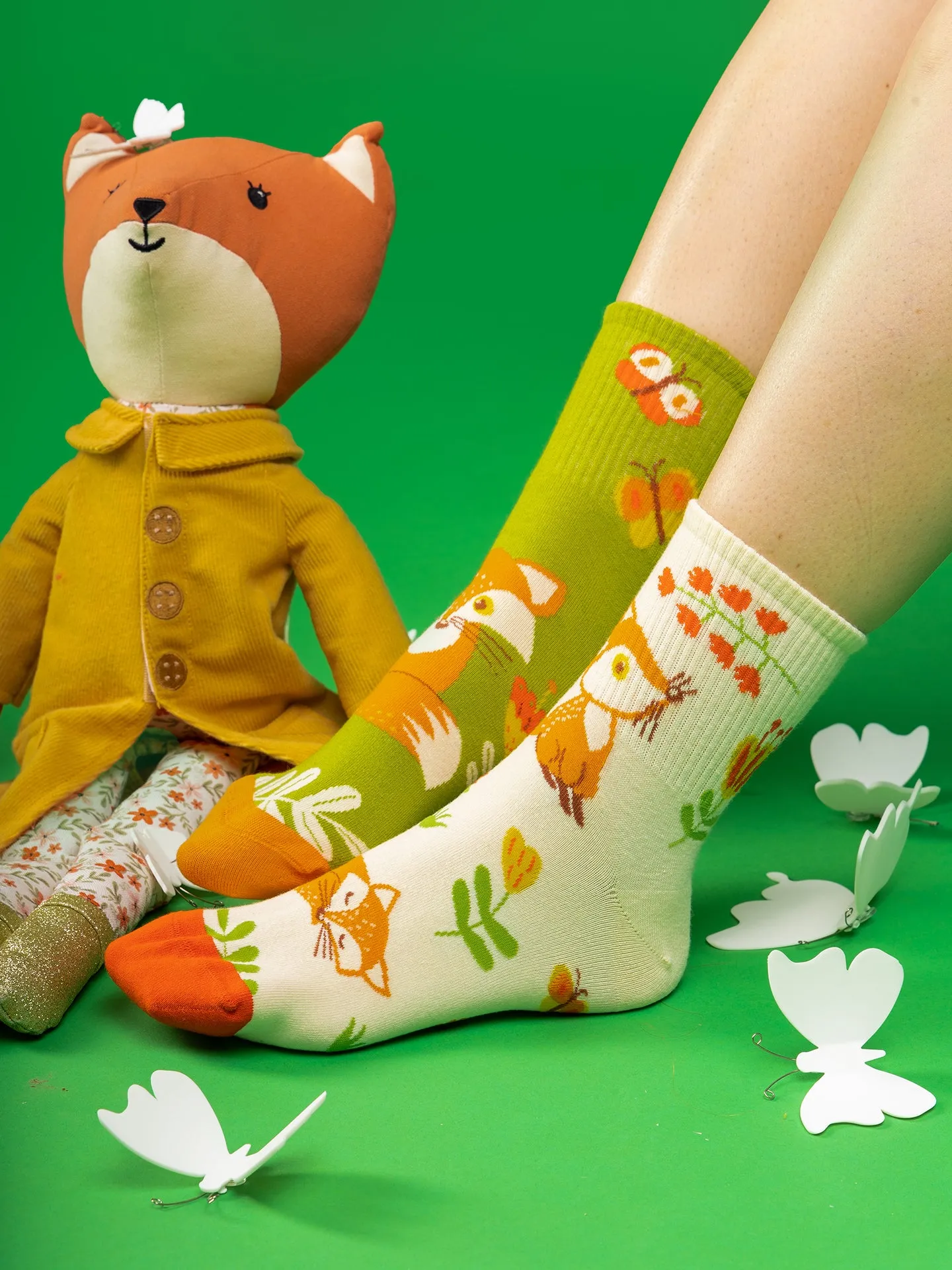 Lustige Crewsocken Fuchs und Schmetterlinge - Image 3