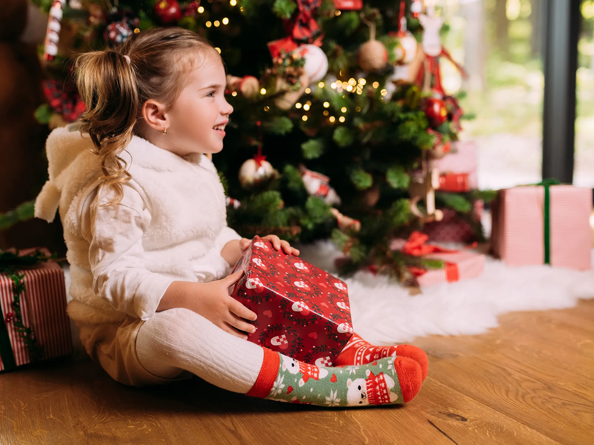 Lustige warme Socken für Kinder Bär mit Schal - Image 4