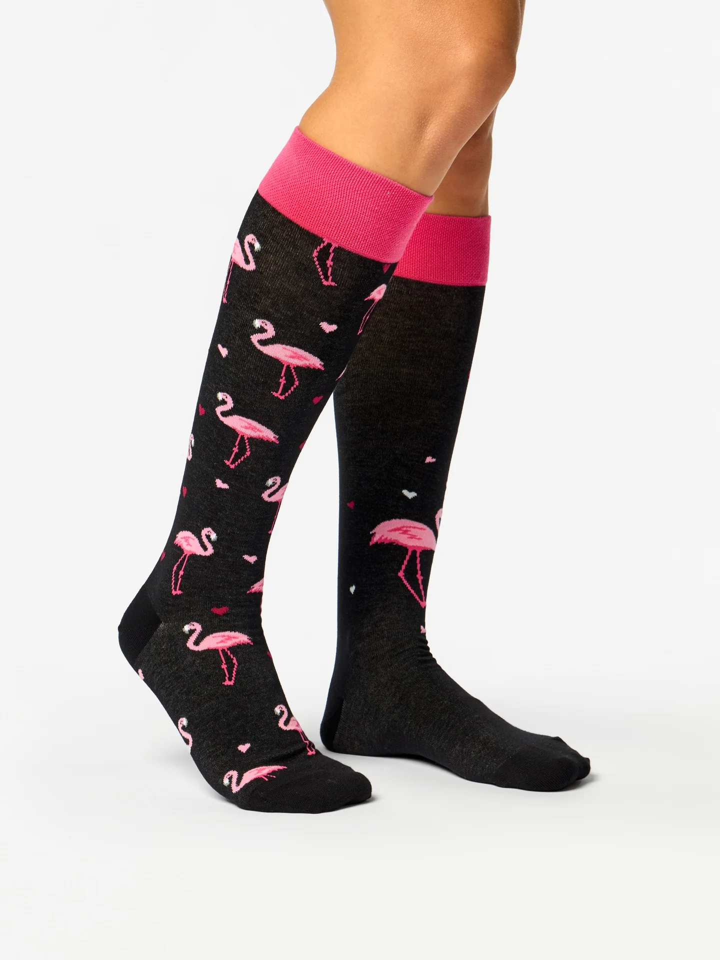 Lustige Kniestrümpfe Flamingos und Herzen - Image 3