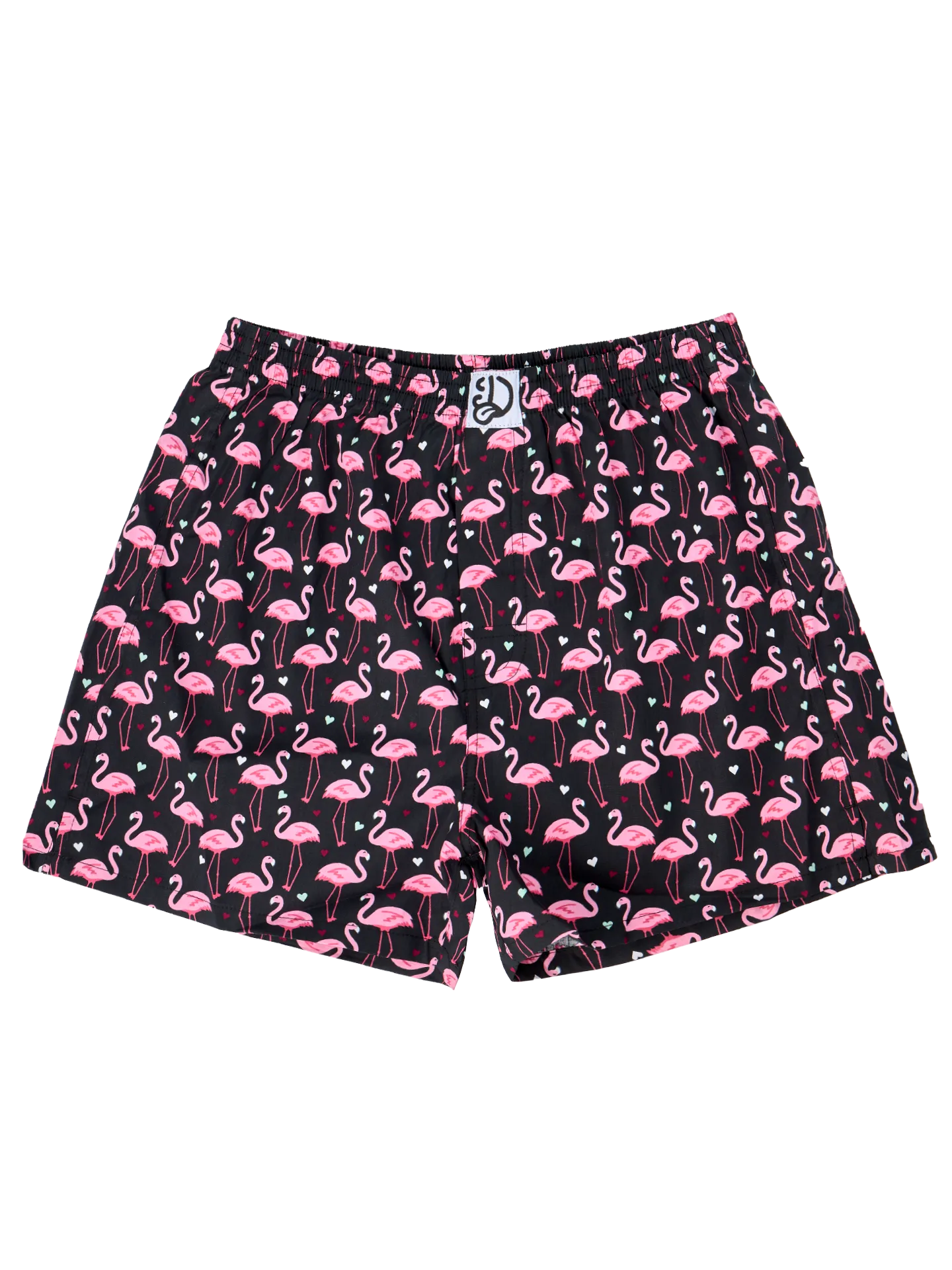 Lustige Shorts für Männer Flamingos und Herzen