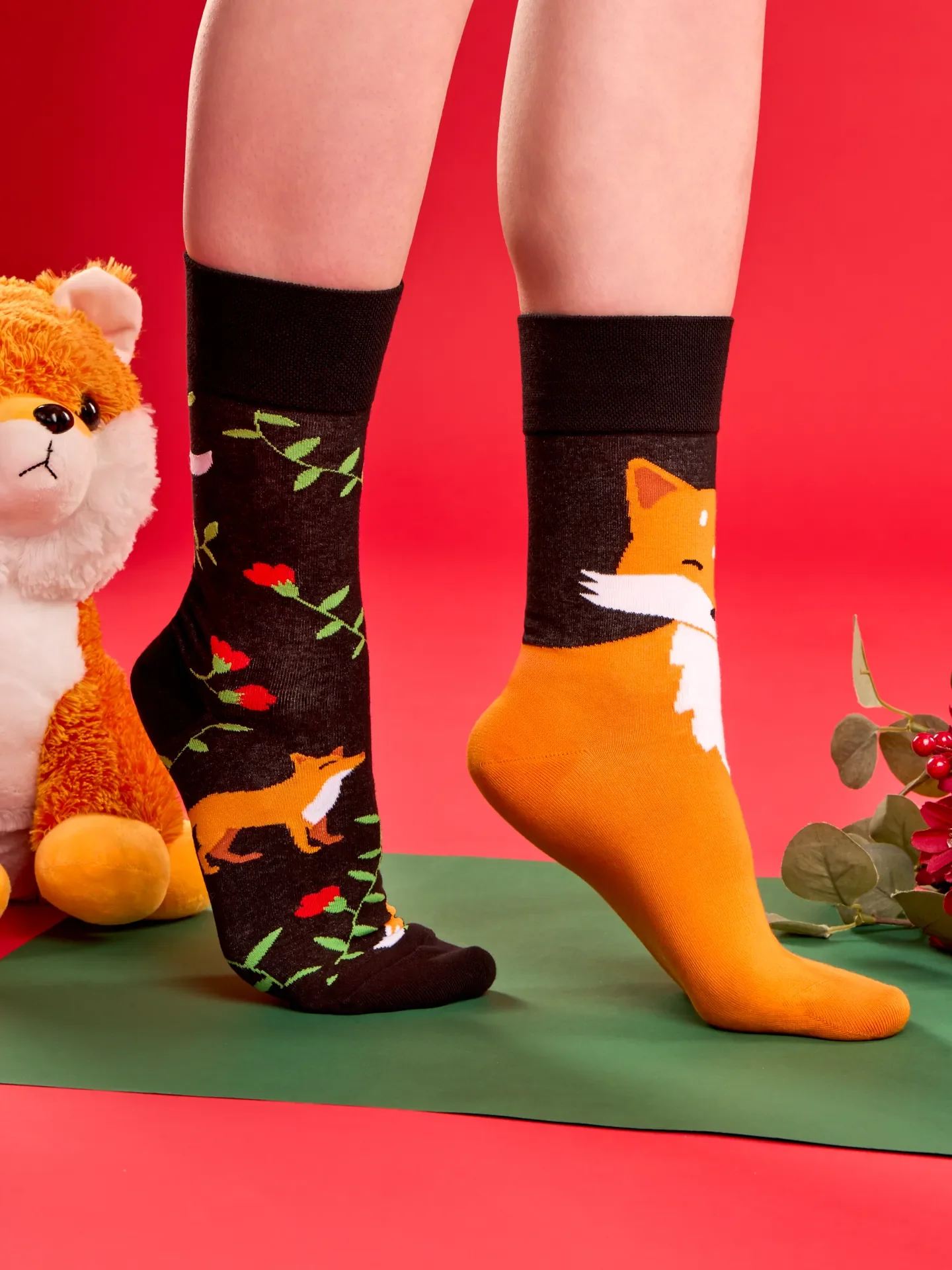 Lustige Socken Fuchs und Blüten - Image 6