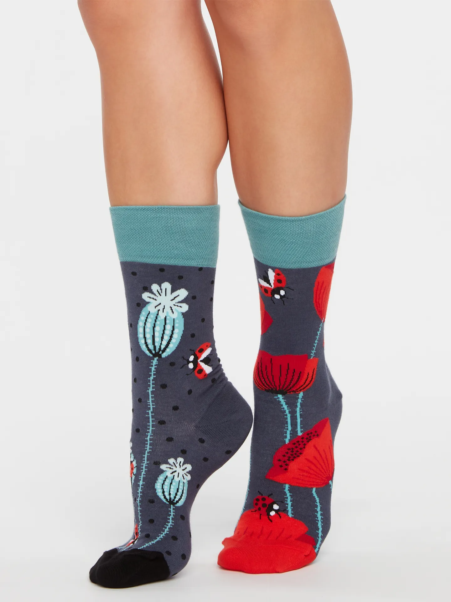 Lustige Socken Marienkäfer und Mohnblumen - Image 2