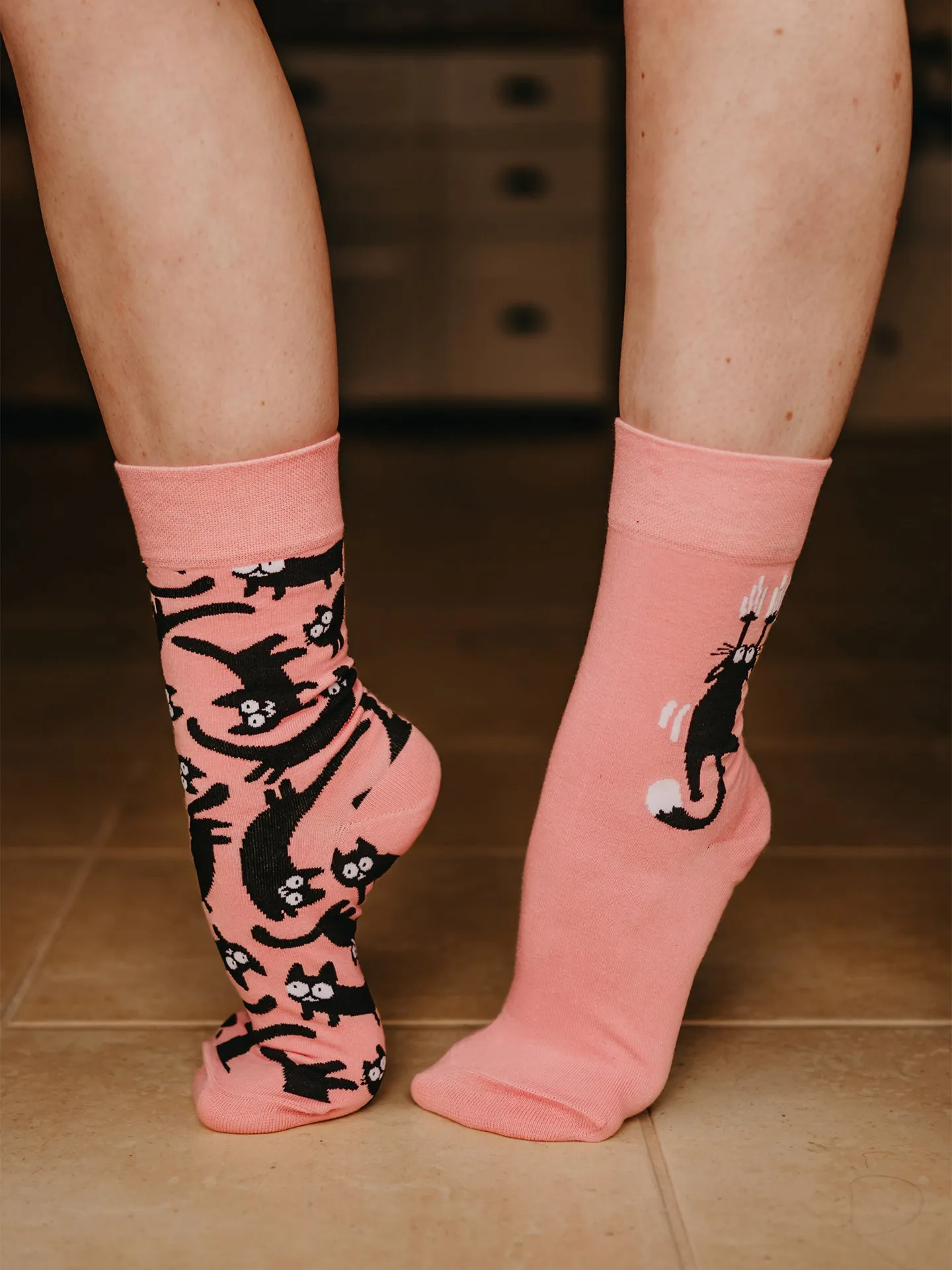 Lustige Socken Rosa Katzen - Image 5