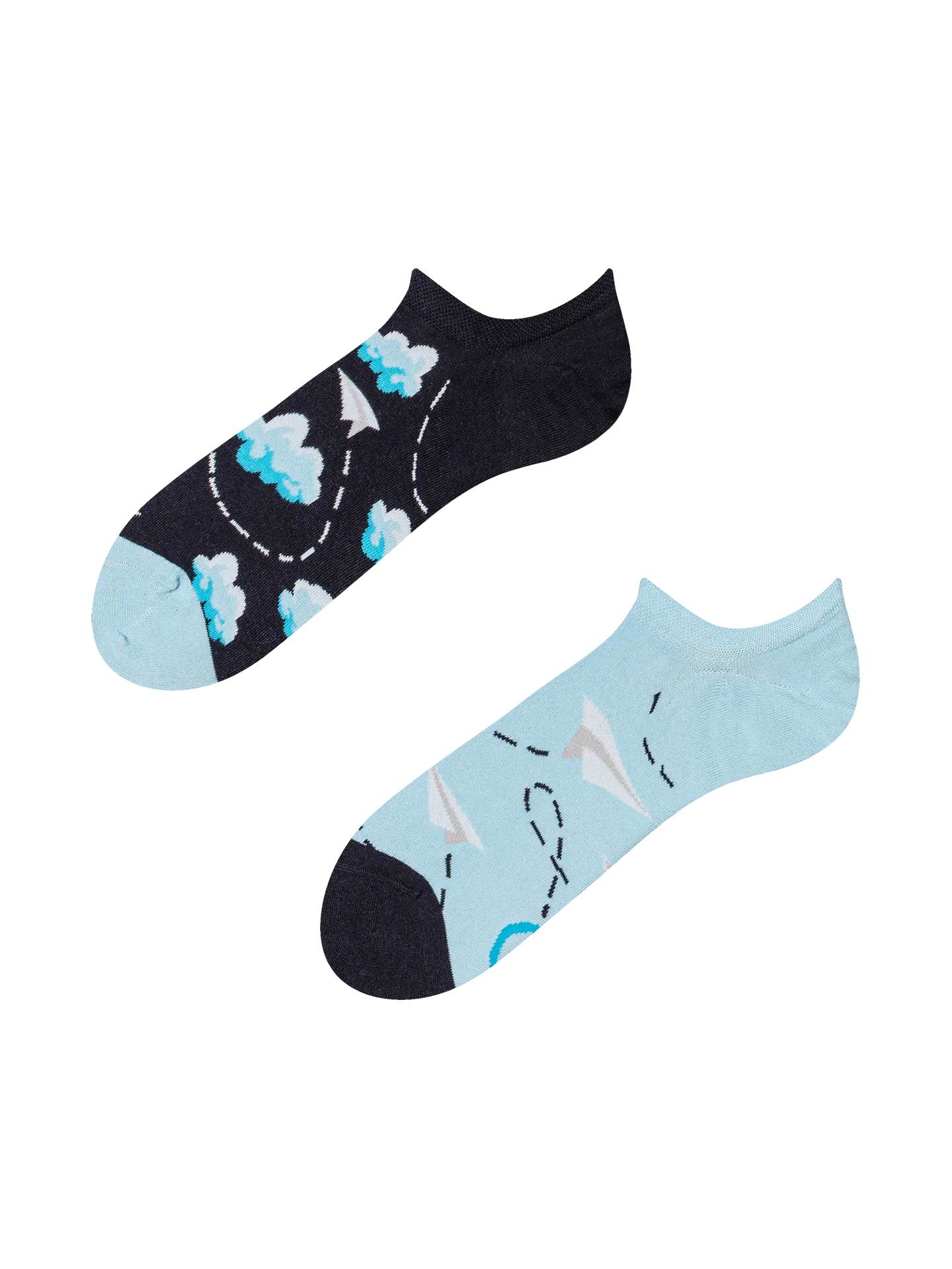 Lustige Sneakersocken Papierflugzeuge und Wolken