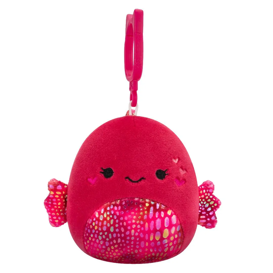Squishmallows Clip-On Barella der himbeerfarbene Betta-Fisch, 9 cm