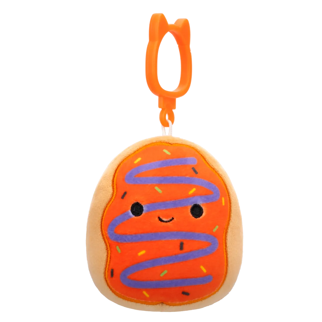 Squishmallows Clip-On Jay der orangefarbene Donut mit violettem Nieselregen, 9 cm
