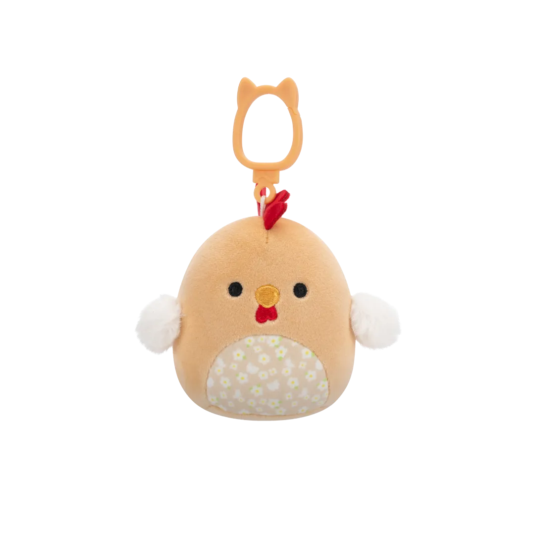 Squishmallows Clip-On Rutie der braune Hahn mit Blumenbauch, 9 cm