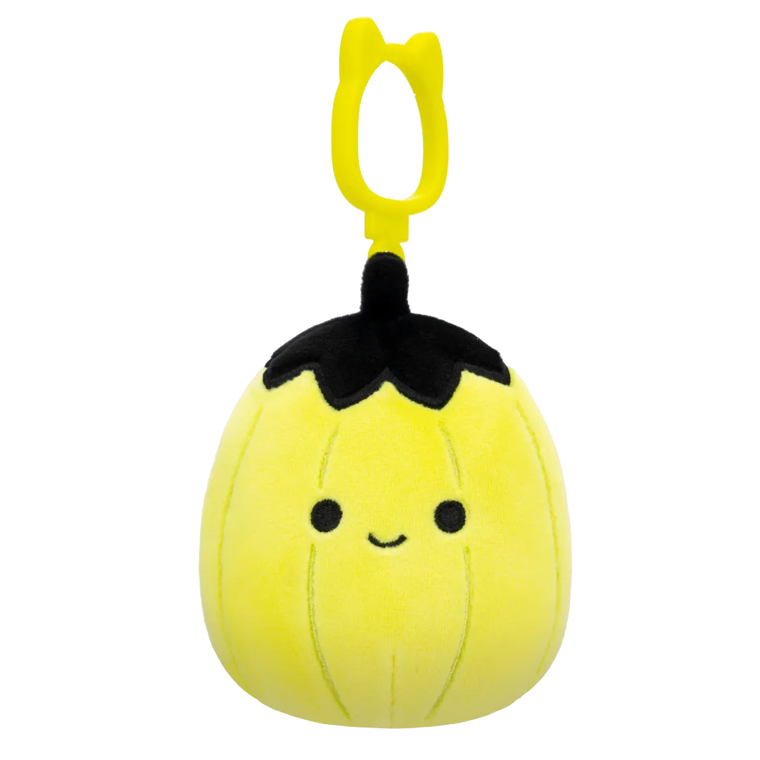 Squishmallows Clip-On Walt der neonlindgrüne Kürbis mit schwarzem Top, 9 cm