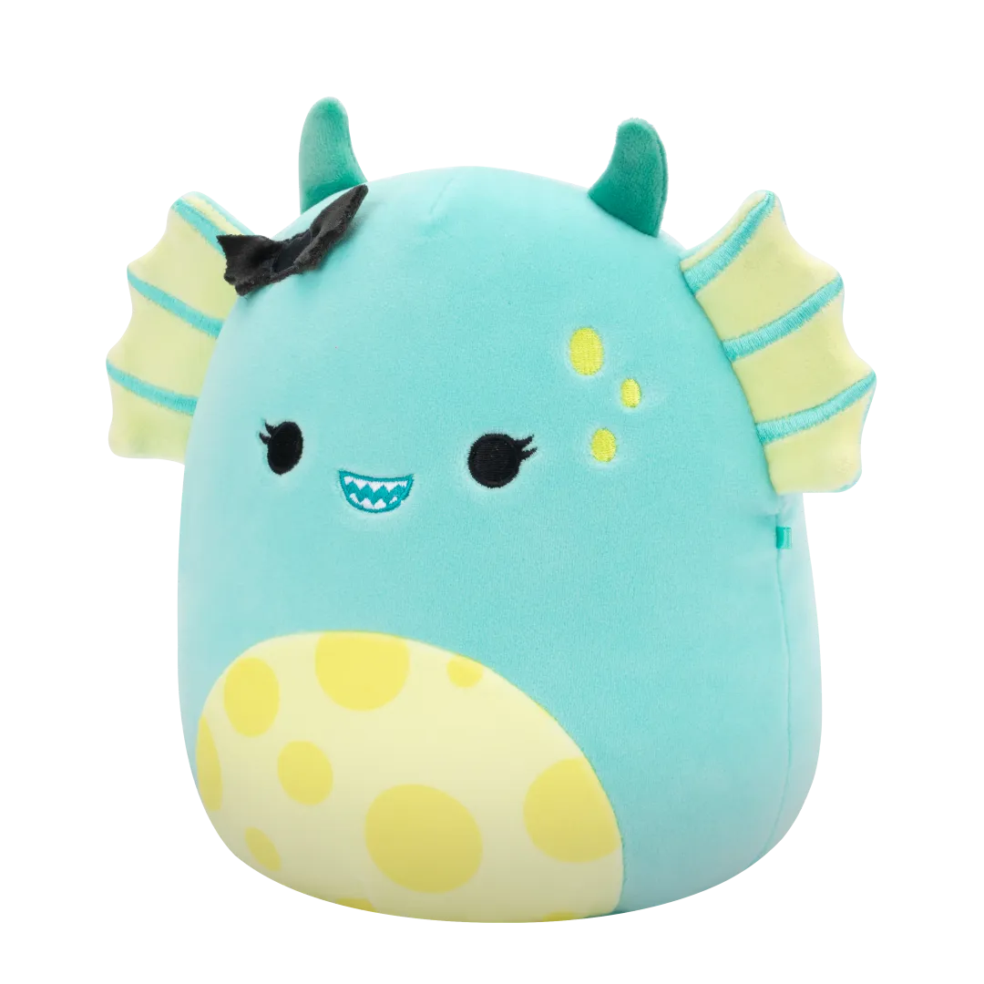 Squishmallows Liebster das blaugrüne Sumpfmonster mit geflecktem Bauch und Fledermaus-Pin, 20 cm - Image 2