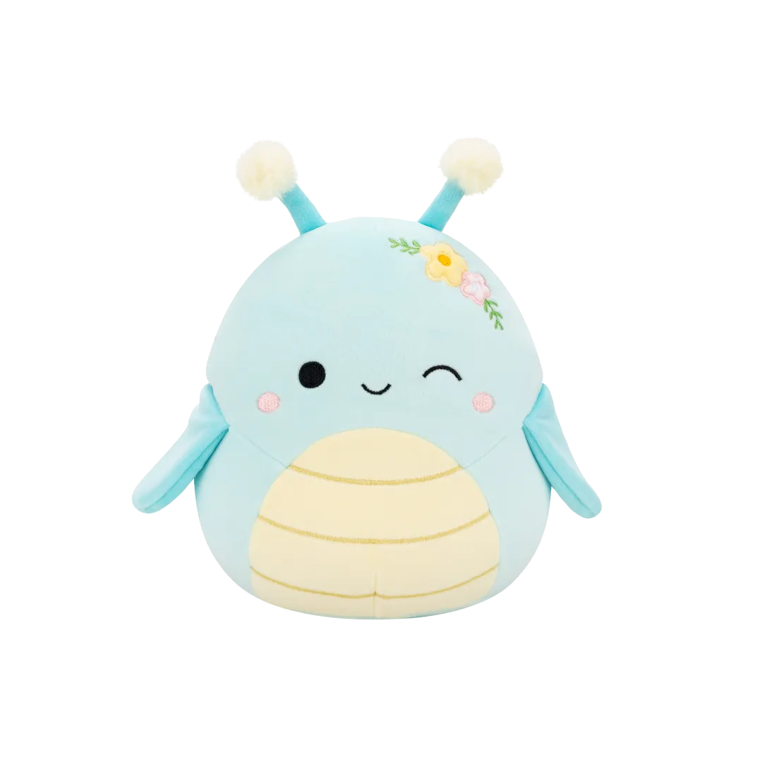Squishmallows Giles der zwinkernde blaue Grashüpfer mit Blumen, 20 cm