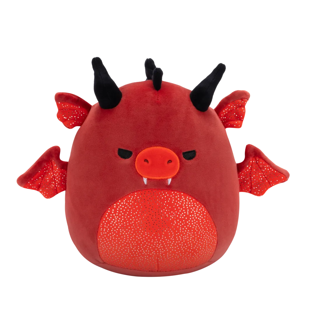 Squishmallows Salami der rote Drache mit wütenden Augen und glitzerndem Bauch, 20 cm