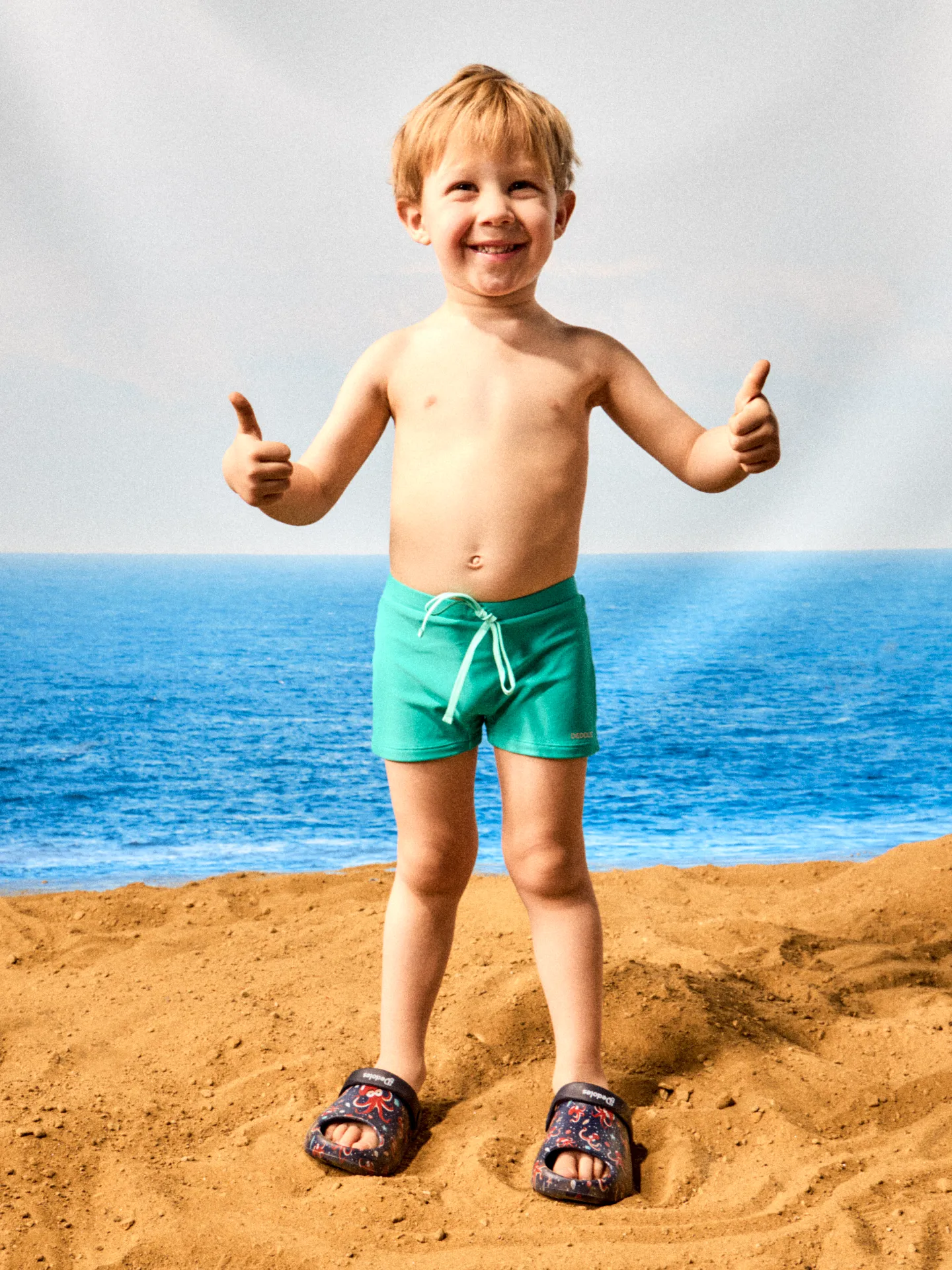 Türkisfarbene elastische Badeshorts für Kinder - Image 5